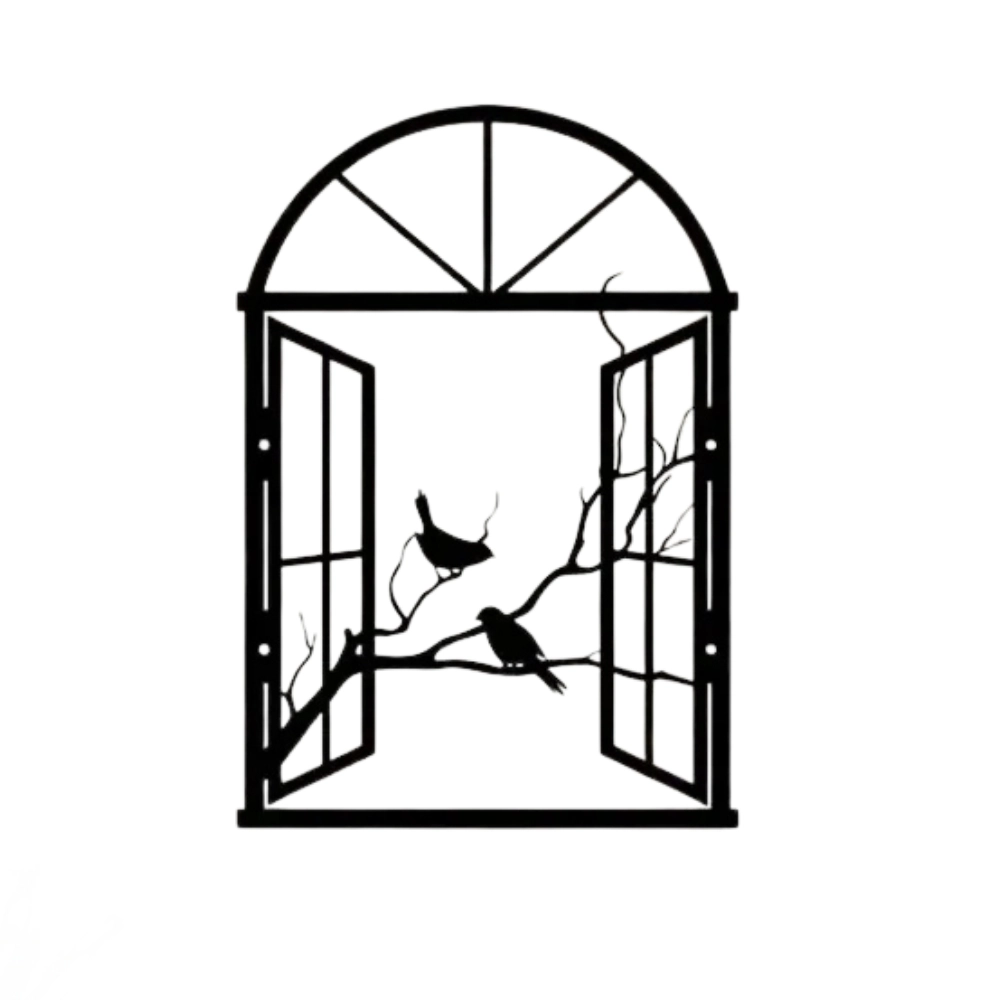 Metal Birds in Window Wall Art – Indoor & Outdoor Decor (WD135)